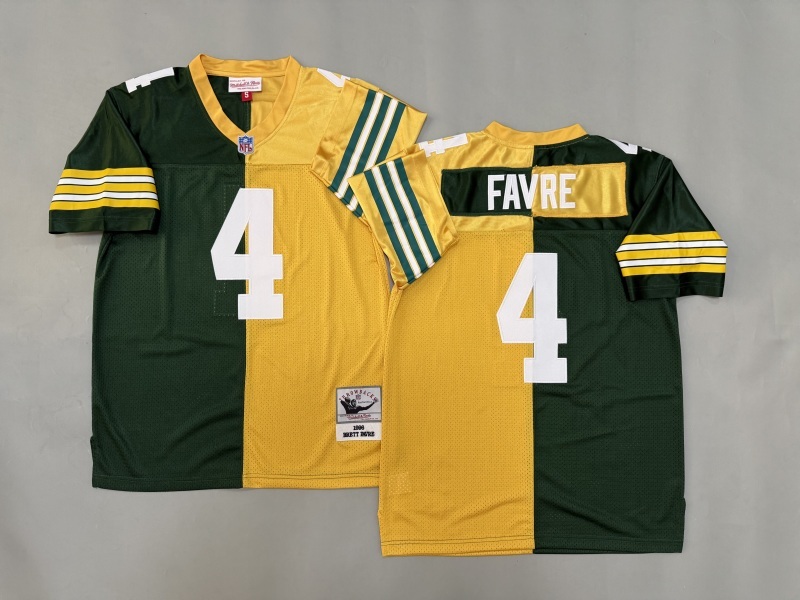 Men 2025 Green Bay Packers #4 Favre green yellow Throwback Limited NFL Jersey style 001